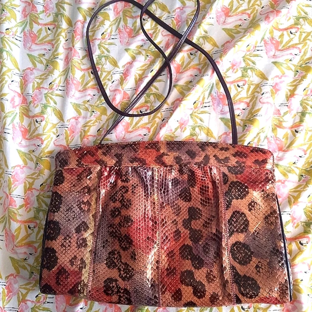 1980s Bags By Varon Vintage Multicolored Snakeskin Cocktail Clutch Handb… - Picture 1 of 10